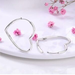 Glossy 925 Sterling Silver Hypoallergenic Heart Shaped Hoop Earrings